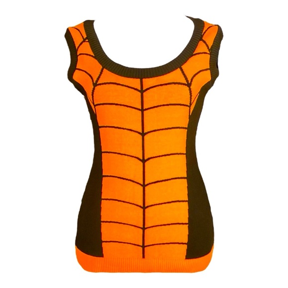 Elhoffer Design NWOT Orange & Black Spider-Man Shell Knit Sweater Size M - Picture 2 of 6